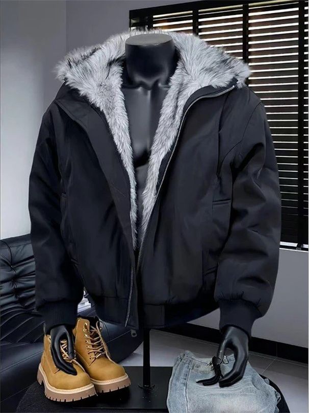 Men's Clothing American Retro Deconstructed Jacket Cotton Men's Winter Warm Feeling Fur Collar Coat_viptrois.com