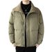 Men’s Fleece-Lined Winter Jacket – Thickened Polyester, Stand Collar, Slim Fit (M-3XL, Black/Coral Green/Moss Green)_viptrois.com