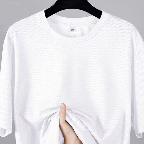 Men's Clothing Ice Silk Short Sleeve Jacquard Top Cool Breathable Elastic Bottoming Shirt Versatile_viptrois.com