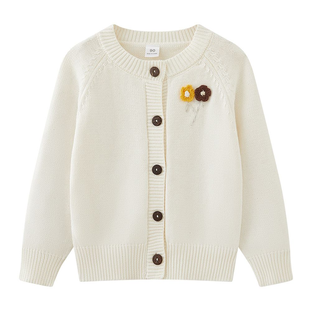 Mother & Kids Embroidered Flowers Knitted Cardigan Jacket Hand-Embroidered Floral Girls' Cotton Cardigan Soft Knit Sweater (90-140cm, 5 Colors)_viptrois.com
