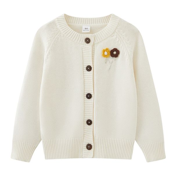 Mother & Kids Embroidered Flowers Knitted Cardigan Jacket Hand-Embroidered Floral Girls' Cotton Cardigan Soft Knit Sweater (90-140cm, 5 Colors)_viptrois.com