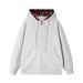 Varsity Plaid Zip-Up Hoodie – Oversized Unisex Jacket With Contrast Panels & Retro College Aesthetic (S-XXXL, Drop Shoulder)_viptrois.com