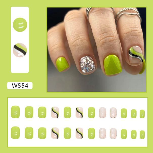 Simple Solid Color Fresh Light Green Ripple Nail Art Short Square Dressing Armor Summer New Fashionable Nail_viptrois.com