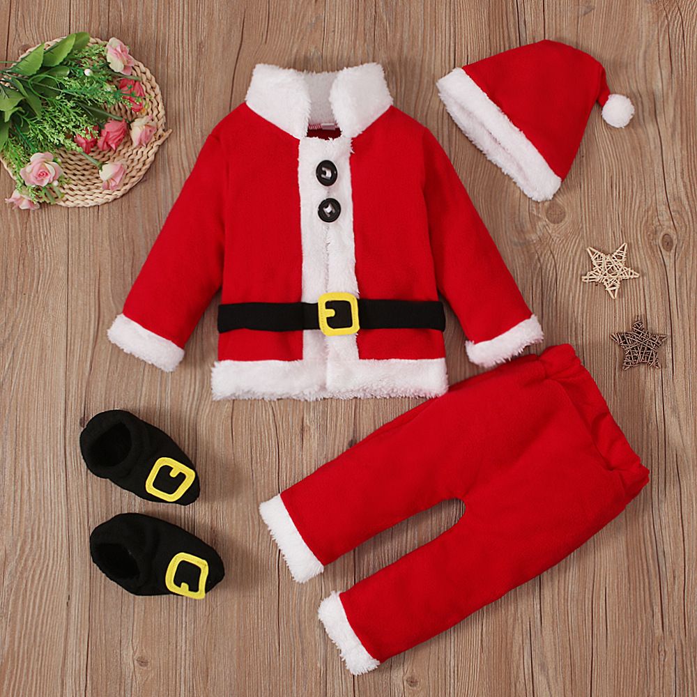 Christmas Men and women children spring and winter long-sleeved Santa Claus dress up four-piece children's clothing ins_viptrois.com