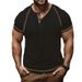 Men's New Waffle Henley T-Shirt Solid Color Vintage Insert Short Sleeve Top_viptrois.com
