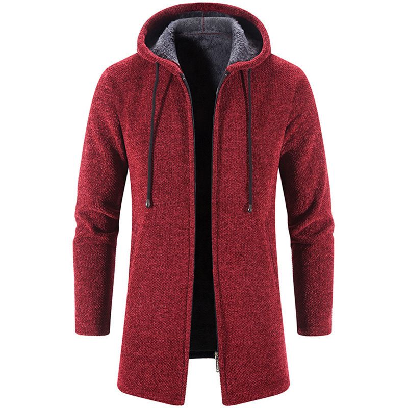 Men's Stylish Fleece-Lined Knit Cardigan - Cozy Winter Hooded Sweater With Sherpa Collar, Loose Fit Long Sleeve Pullover For Casual_viptrois.com