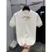 Men's Slim Fit V Neck Polo Shirt Handsome Solid Color Knitted Short Sleeve Casual Retro Korean Style Trendy Top_viptrois.com