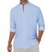 Men's Clothing Loose Casual Men's Linen Breathable Solid Color Simple Long Sleeved Shirt Stand Collar Cotton And Linen Cardigan Men_viptrois.com
