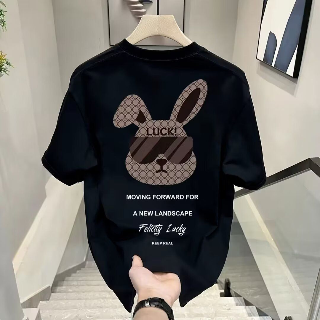 Trendy Brand Summer High-end Personalized Short Sleeved T-shirt For Men's Ruffled And Handsome Trend Printed Round Neck_viptrois.com