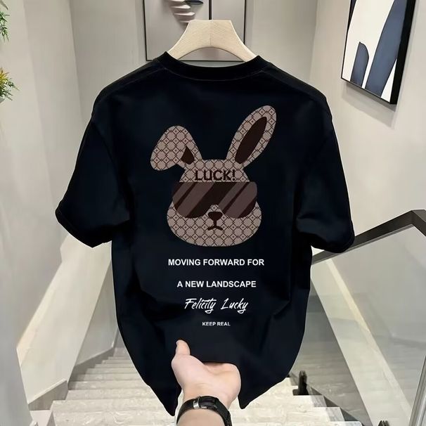 Trendy Brand Summer High-end Personalized Short Sleeved T-shirt For Men's Ruffled And Handsome Trend Printed Round Neck_viptrois.com