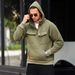 Men's Casual Half-Zip Hooded Sweatshirt - Military Green Relaxed Fit With Multiple Pockets (S-XXL, Polyester Knit, Unisex Pullover For Everyday Wear)_viptrois.com