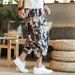 Man's Summer New Beach Pants National Style Floral Thin Section Cotton and Linen Cropped Pants m_viptrois.com