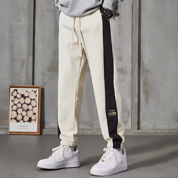 Men's Velvet Sweatpants Loose Fit Casual Autumn Winter Fashion Waffle Patterned Grey Color Bottoms_viptrois.com