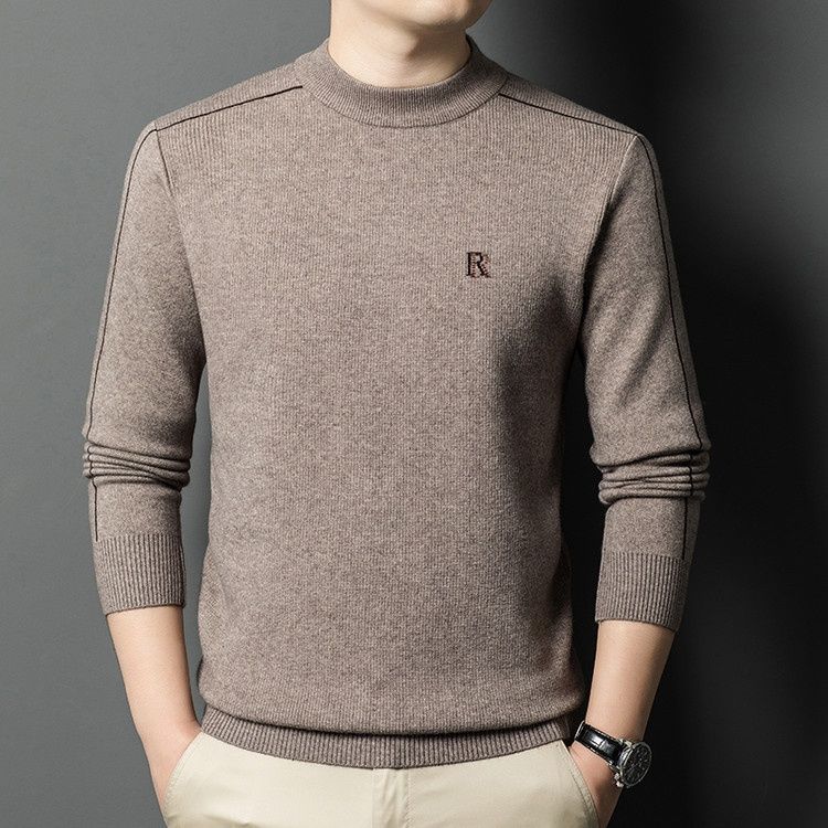 2025 Autumn Winter High-end Men's Thickened Crew Neck Knitted Sweater For Middle-aged, Plus Size, Loose Fit, Fashionable_viptrois.com