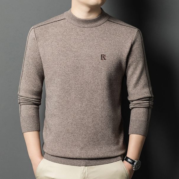 2025 Autumn Winter High-end Men's Thickened Crew Neck Knitted Sweater For Middle-aged, Plus Size, Loose Fit, Fashionable_viptrois.com