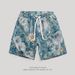 Men's Ice Silk Air Conditioning Printed Sports Shorts Slim Straight Leg Mid Length Trendy Floral Pattern Summer Pants_viptrois.com