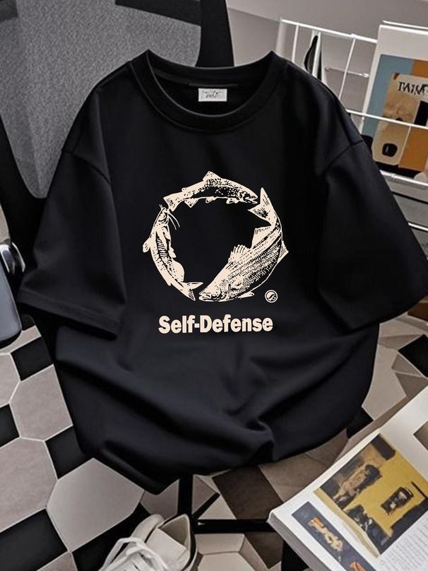 Shoyoroll Self Defense Men's Black T Shirt Medium Versatile Slightly Stylish Fashion Top For Everyday Wear Soft Stretched Streetwear Casual_viptrois.com
