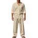 Men's Clothing Four Seasons Linen Men's Casual Loose Breathable Long Sleeved Trousers Shirt Beach Suit_viptrois.com
