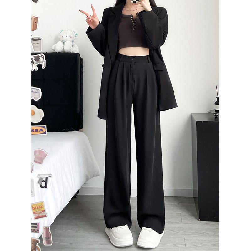 Men's Clothing Spring/Autumn New Women's Casual Pants Flowy Slim Straight Leg Suit Pants Trendy And Versatile Wide Leg Trousers_viptrois.com