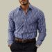 Men's 3D Digital Print Long Sleeve Shirt - Stretch Stripe Pattern Business Casual Button Up Shirt With Modern Fit_viptrois.com