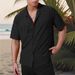 Cross-border Foreign Trade Men's Casual Button-sleeve Shirt Top_viptrois.com