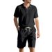 Men's Summer Short Sleeve Casual Suit Loose Fit American Style Linen Breathable Outdoor Work Shorts Black Gray Khaki_viptrois.com