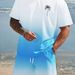 Men's Gradient Coconut Tree Beach 3D Print Short Sleeve Shirt And Shorts Set Trendy Summer Vacation Clothing_viptrois.com