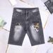 European Style Men's Trendy Denim Shorts Summer Thin Brand Five-Point Mid-Length Embroidered Korean Slim Fit Stretch_viptrois.com