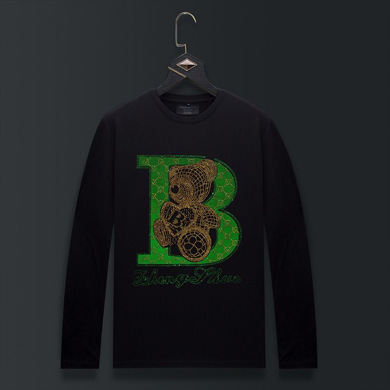 Men's Clothing Hot Diamond Long Sleeved T Shirt Men's Trendy Brand Mercerized Cotton T Shirt Large Size Tops Autumn Clothes_viptrois.com