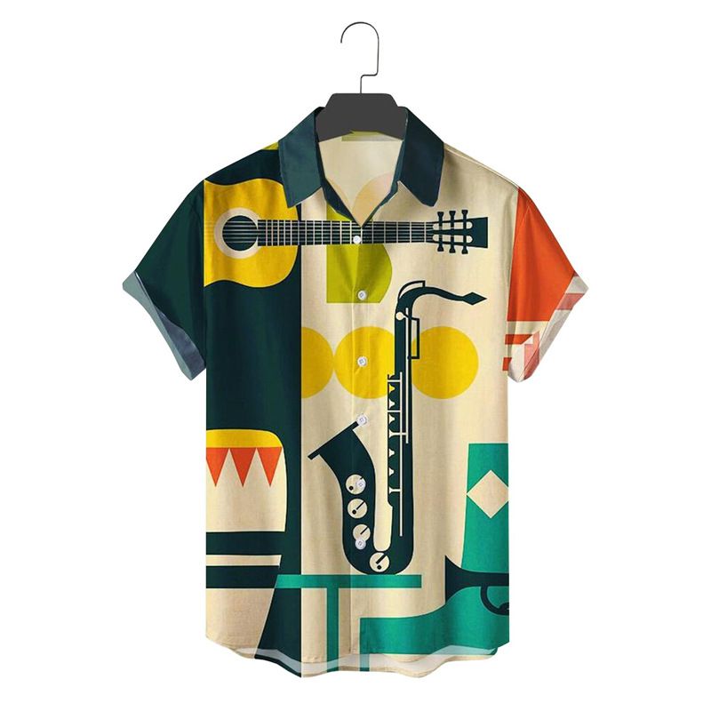Men's Clothing Summer New Fashion Personality Print Short Sleeved Holiday Beach Shirt_viptrois.com