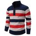 "Men's Stand Collar Half-Zip Knit Sweater – Plush Fleece-Lined Winter Pullover With Sporty Badge Detail (Navy/Green/Beige, M-3XL)"_viptrois.com