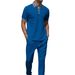 Men's Clothing Summer Two Piece Suit Waffle Print Collar Short Sleeved Trousers Casual Men's Suit_viptrois.com
