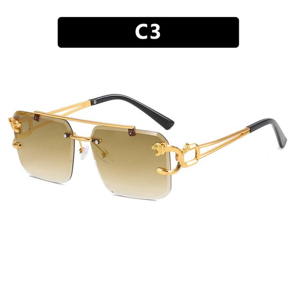 Leopard frameless cut edge 2024 new double beam square fashionable and trendy sunglasses for women_viptrois.com