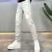 Ripped, Stylish, Light Colored Men's Jeans For Spring And Summer, Trendy And Versatile, Stretchy, Slim Fit, Youthful And Fashionable Brand Long Pants._viptrois.com