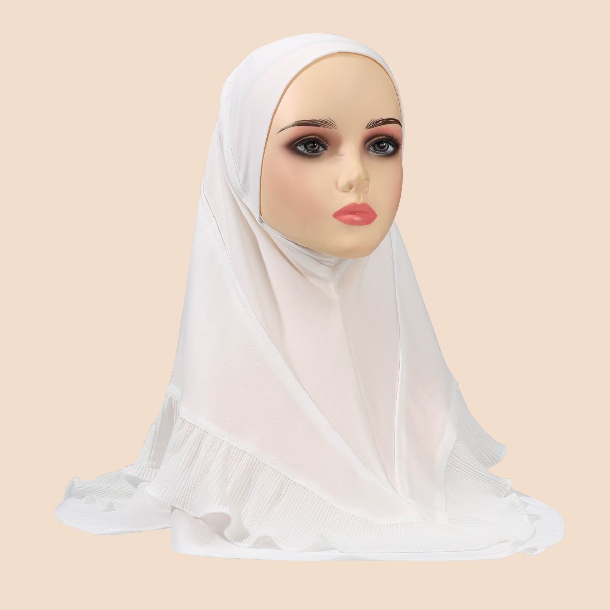 Women's Hijab solid color women's headscarf crystal linen chiffon double layer ruffled pullover headscarf comfortable and breathable_viptrois.com
