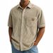 Men's Vintage Corduroy Short-Sleeve Shirt – Retro Button-Up With Patch Pockets & Leather Logo (Khaki/Grey/Navy/12 Colors, S-5xl)_viptrois.com