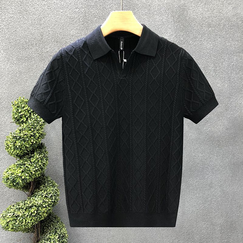 Men's Clothing Handsome Short Sleeved Sweater Trendy Brand Casual Half Sleeved Knitted Sweater Spring And Summer Bottoming Shirt_viptrois.com
