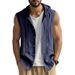 Men's Casual Sleeveless Vest Shirt American Style Solid Color Breathable Loose Top Summer Linen Hooded V Neck Long Sleeve_viptrois.com
