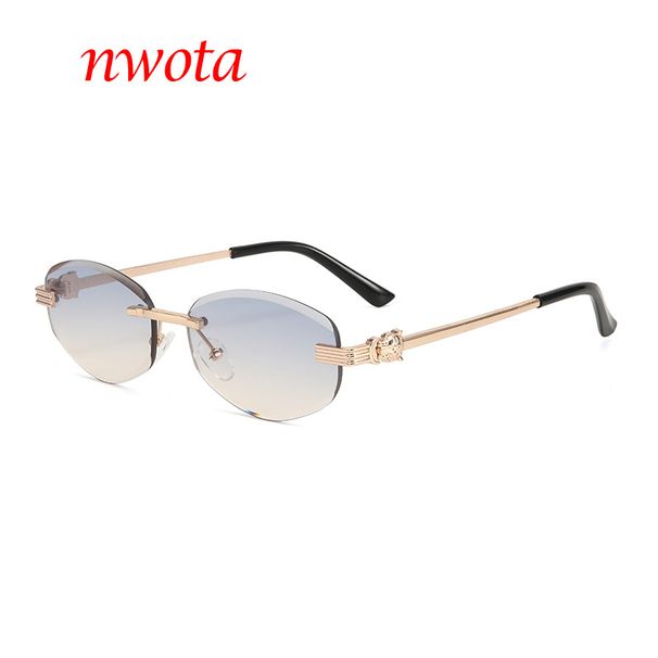 New Frameless Metal Frame Single Beam Irregular Angular Oval Sunglasses Sun Protection Sunglasses T1174_viptrois.com