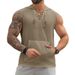 Men's Casual Hooded Vest Sleeveless Light Solid Color Lace-Up Cross Border Summer Top In Yellow Gray Black Polyester_viptrois.com