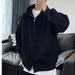 Thick casual versatile double zipper cardigan jacket for men's spring and autumn new style loose hooded sweatshirt_viptrois.com