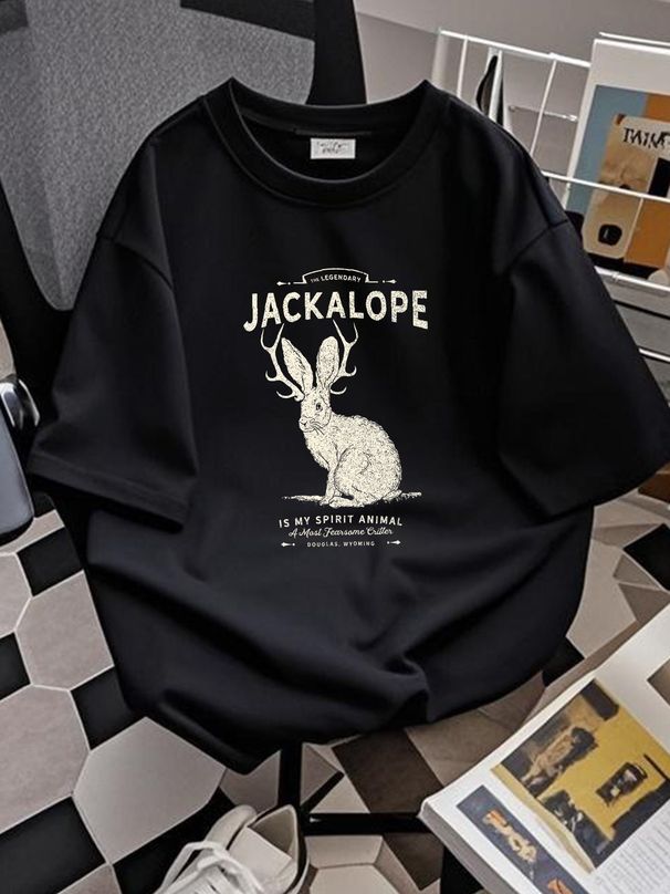 NEW LIMITED Vintage Jackalope, Spirit Animal, Mythical Critter Tee T-Shirt S-5XL Graphic Slightly Homme Streetwear Fashion Comfortable Summer_viptrois.com