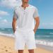 Men's Clothing Summer Large Size Loose Waffle Beach Henley Shirt Short Sleeved Shorts Casual Suit Men_viptrois.com