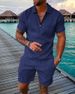 Men's Casual Short Sleeve Polo Set - Zipper Lapel Shirt & Matching Shorts | Solid Color Summer Outfit_viptrois.com