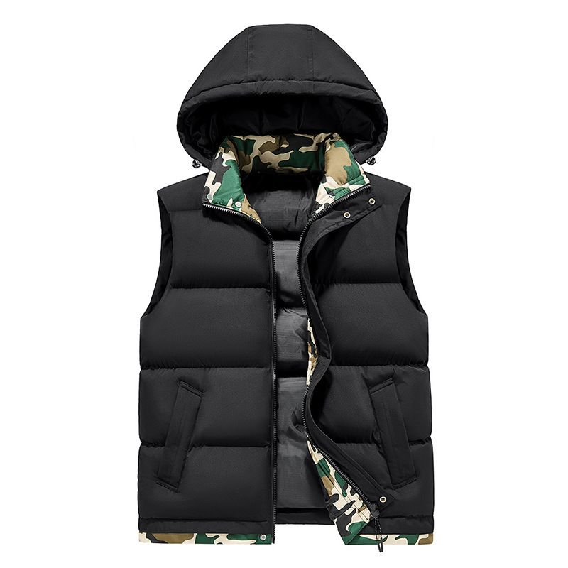 Men's Winter Camouflage Hooded Vest - Thickened Casual Zip-Up Jacket For Big & Tall, Black/Khaki/Dark Grey (M-5xl)_viptrois.com