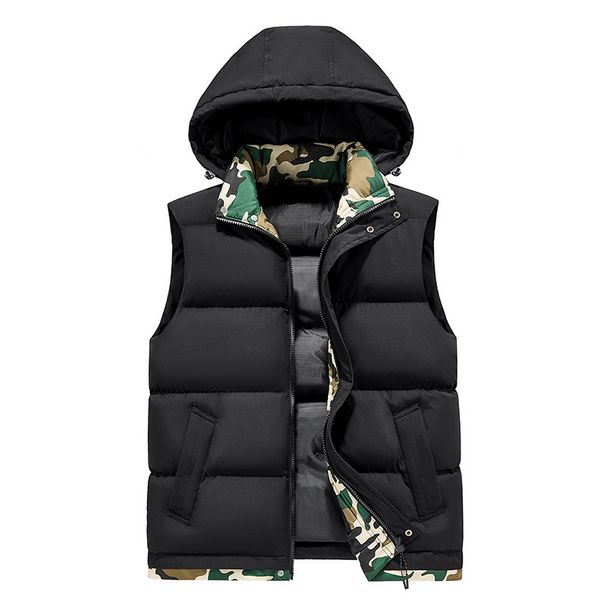 Men's Winter Camouflage Hooded Vest - Thickened Casual Zip-Up Jacket For Big & Tall, Black/Khaki/Dark Grey (M-5xl)_viptrois.com
