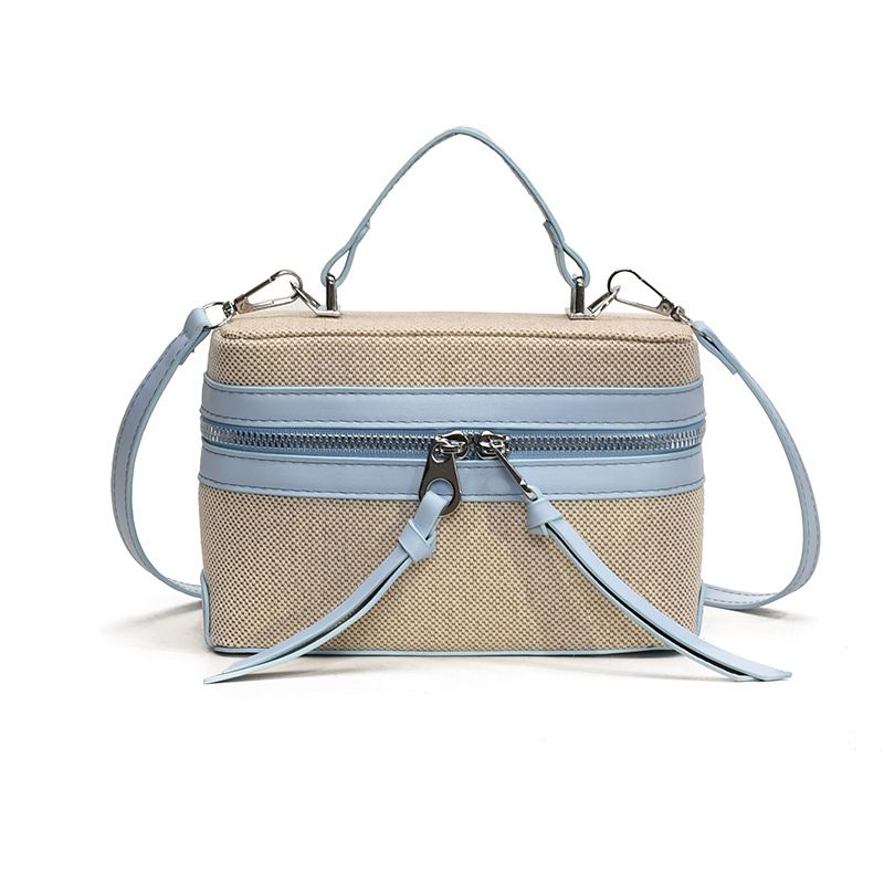 Women’s Bags New Niche Design Retro Canvas Splicing Box Bag Versatile Commuter Handbag Shoulder Messenger Lunch Box Bag_viptrois.com