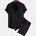 Men's Short-Sleeved Solid Color Shirt Casual Basic Cotton Polyester Blend Loose Fit Summer Black Yellow Gray Striped Shirt_viptrois.com