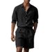 Men's Clothing Men's Summer New Loose Trend Linen Solid Color Simple Long Sleeved Shirt Beach Shorts Suit_viptrois.com