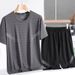 New Summer Shorts Loose Ice Silk Men's T-Shirt Quick Drying Minimalist Set_viptrois.com